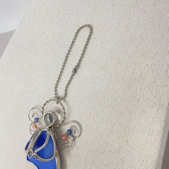 Stained Glass Guardian Angel Beaded Bells Hanging Suncatcher Ornament Vintage - Picture 5 of 9